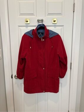 London Fog Red Trench Coat with Gray Hood #1458